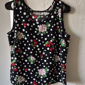 Chic Black Floral Polka Dot Tank Top